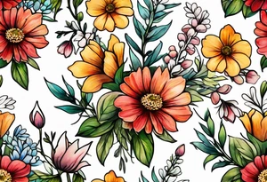 long stem wildflower bouquet tattoo idea