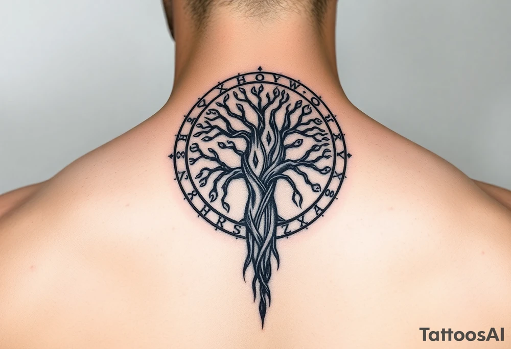 tree of life with circle of runes tattoo idea