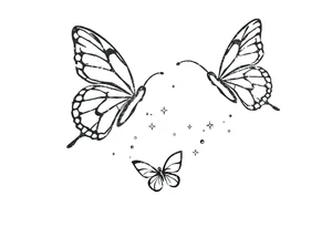 Simple outline of flying butterflies with lots of sparkles and bubbles tattoo idea