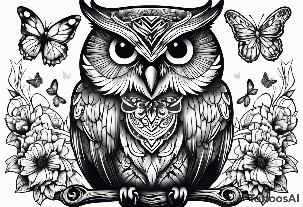 Owl with butterfly body tattoo idea