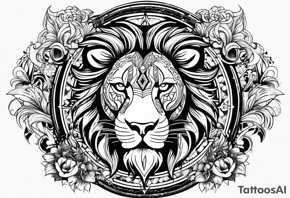 tattoo full sleeve that includes astrologic signs of  cancer, aquarius, lion and sagittarius tattoo idea