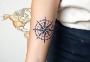 antique compass rose overlaid on weathered world map with sailing ships tattoo idea