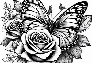 Butterfly flying with roses & filligree tattoo idea