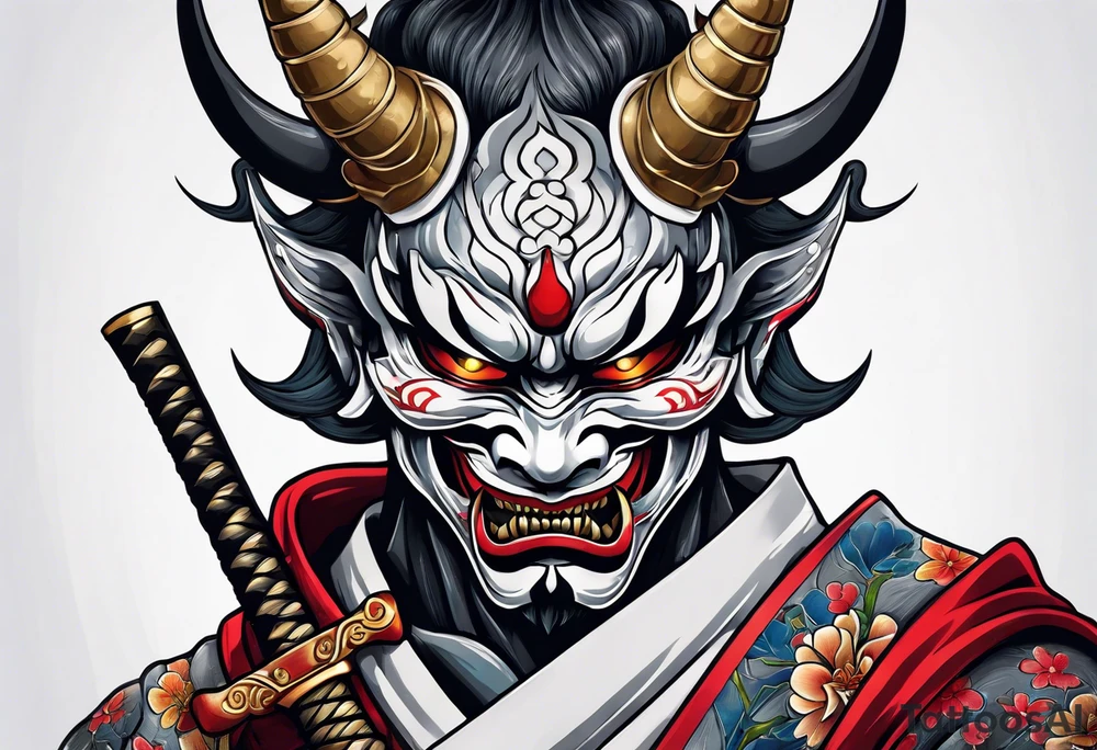 Hannya  holding a katana full tattoo idea