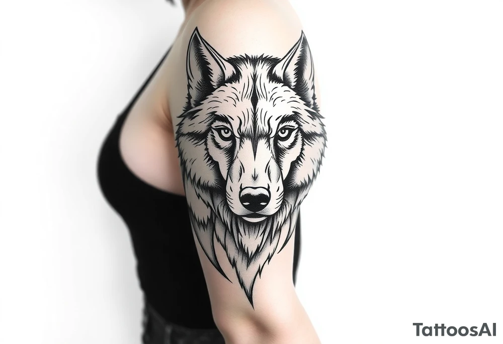 wolf head looking straight forward tattoo idea