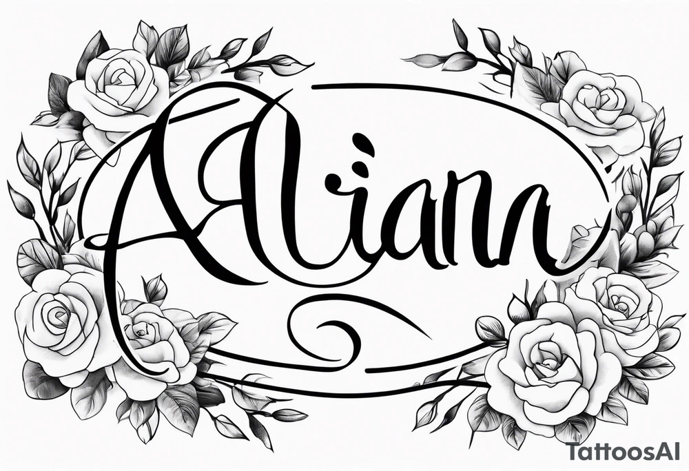 The name Alaina in cursive with small roses around it tattoo idea