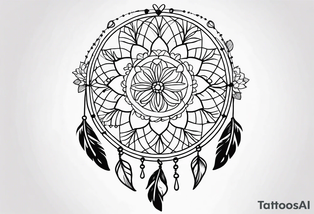 Dream catcher with hearts and flowers tattoo idea