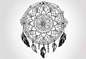 Dream catcher with hearts and flowers tattoo idea