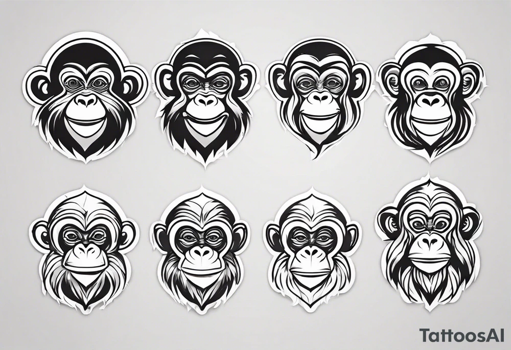 Create an abstract happy monkey icon shape on a small disconnected circle where the monkey is just a shape no face tattoo idea