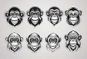 Create an abstract happy monkey icon shape on a small disconnected circle where the monkey is just a shape no face tattoo idea