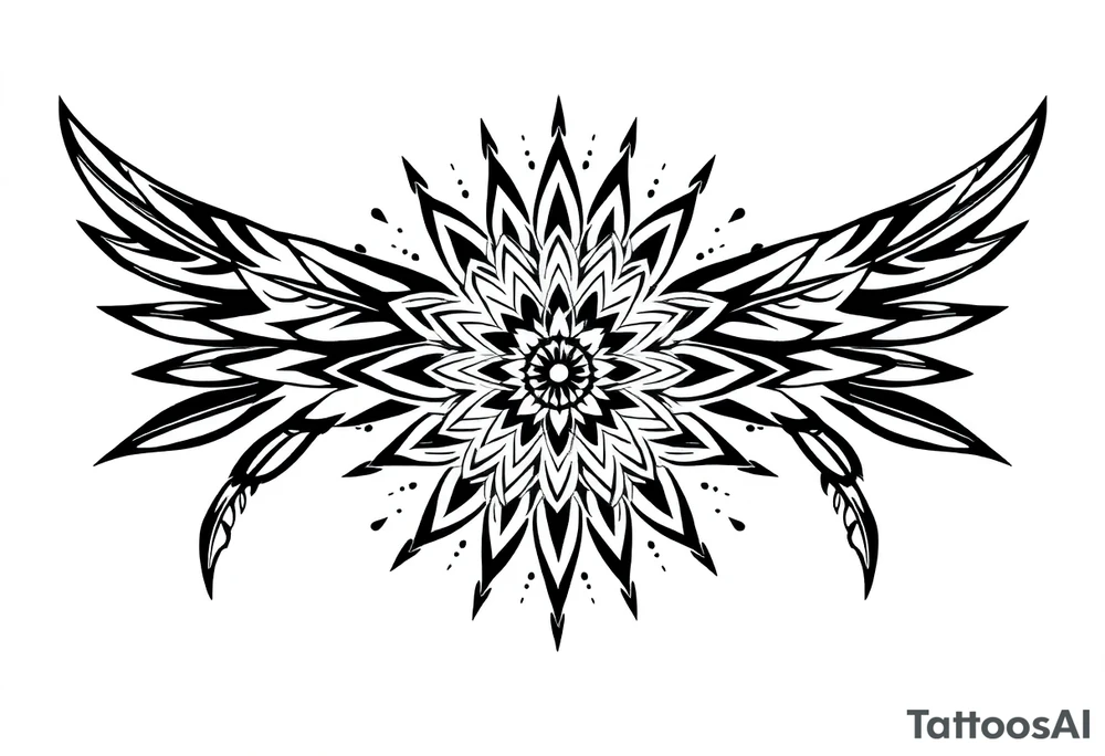 spiritual bold line feather indian mandala shaman tattoo idea