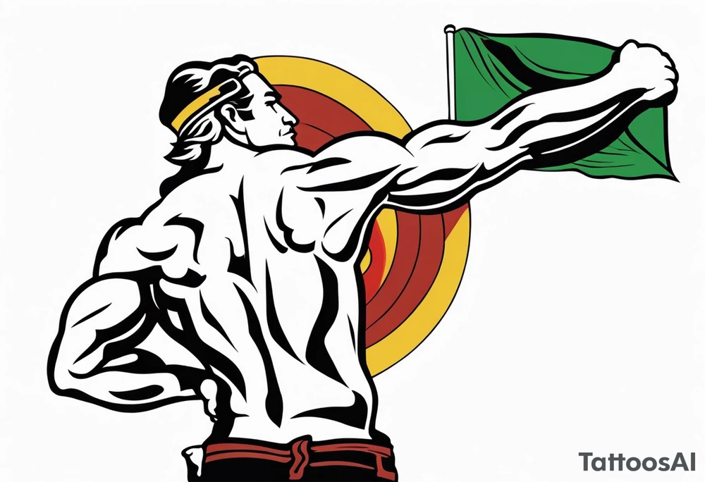 Traditional American tattoo of atlas or someone carrying something on his back, try to keep the colors to a minimum; red, green, brown, yellow tattoo idea