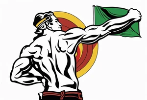 Traditional American tattoo of atlas or someone carrying something on his back, try to keep the colors to a minimum; red, green, brown, yellow tattoo idea