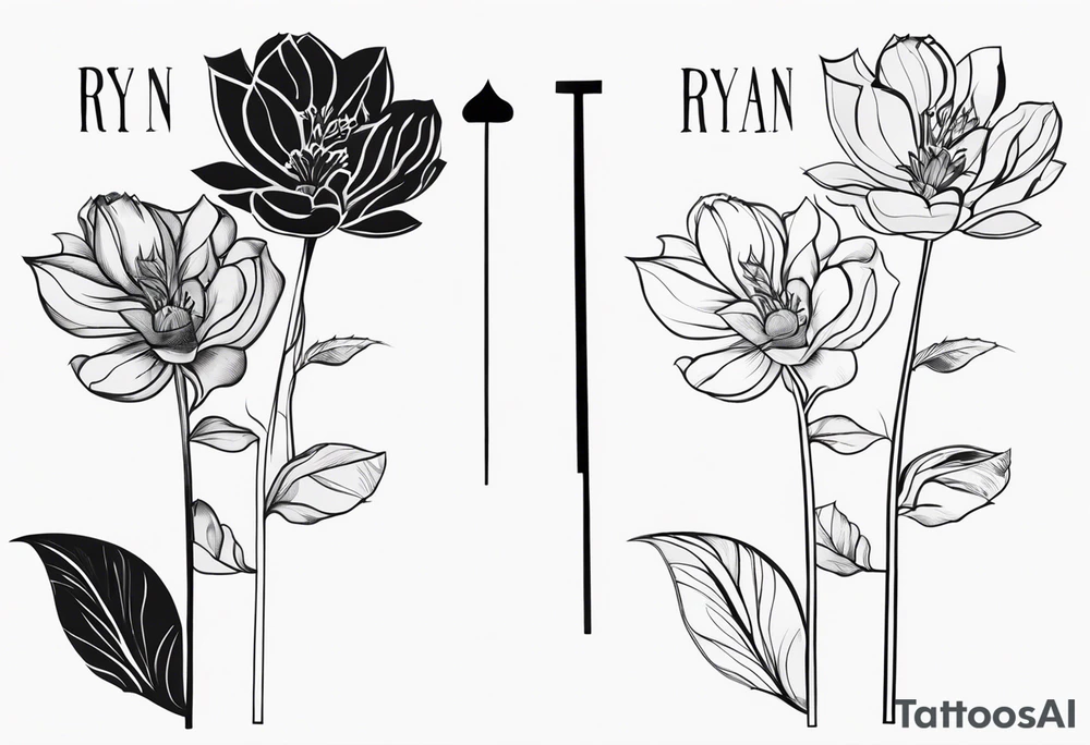 Xray flower with stem spelling out Ryan tattoo idea