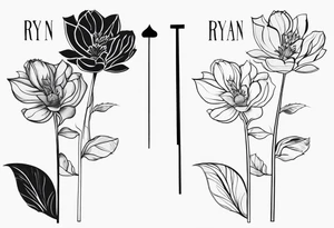 Xray flower with stem spelling out Ryan tattoo idea