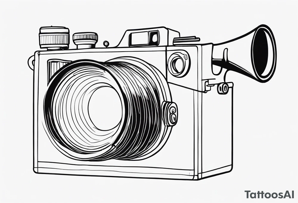 trombone and camera drawn with a single line tattoo idea