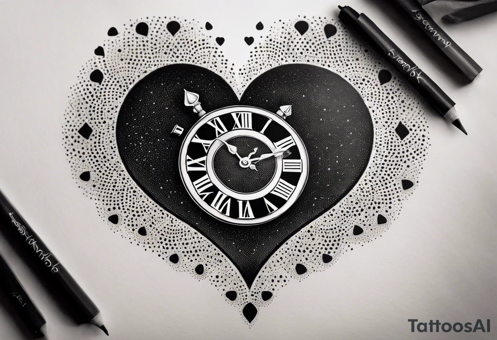 Heart with clock hands on 8 and 5 tattoo idea