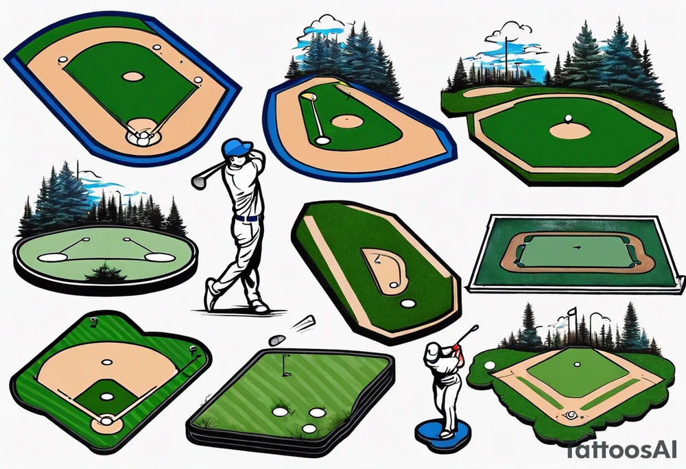 baseball diamond and golf course blueprint tattoo idea