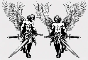 Fallen angel - men with two swords tattoo idea