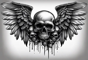 See no evil hear no evil speak no evil  skulls go down the back with angel wings wrapped around the skulls tattoo idea