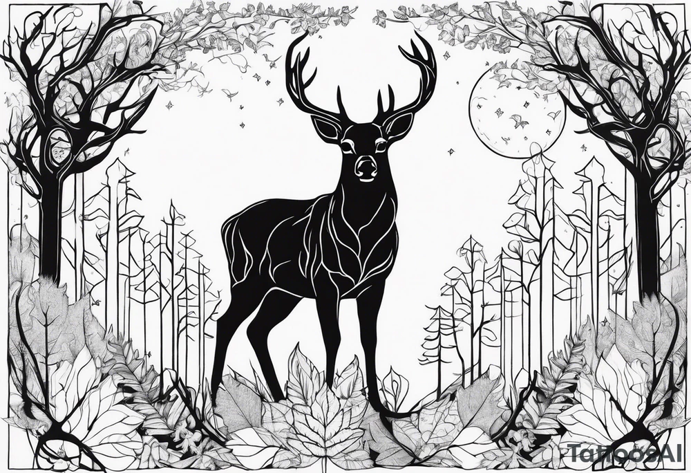 deer forest tattoo idea