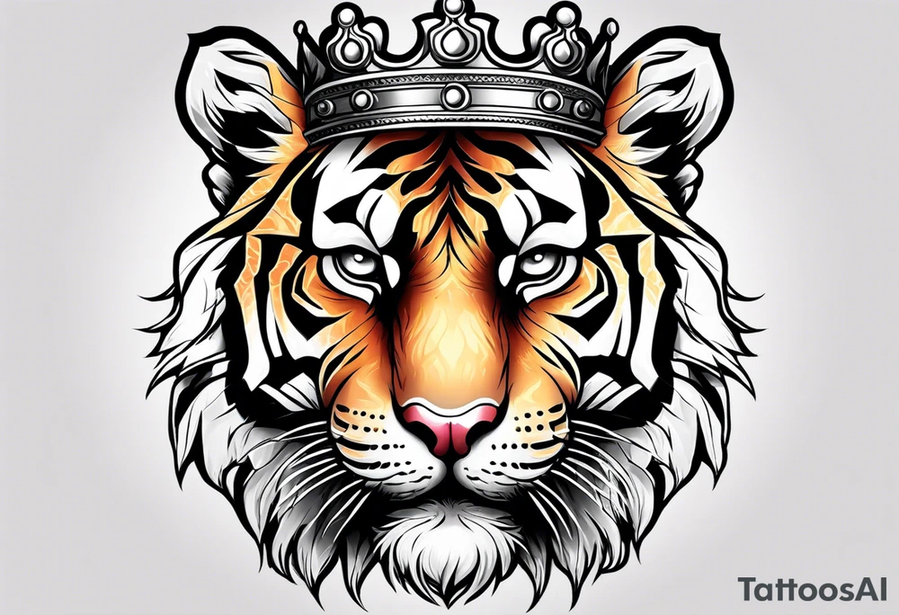 Tiger wearing crown roaring tattoo idea