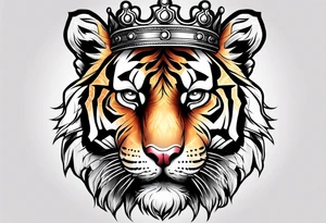 Tiger wearing crown roaring tattoo idea