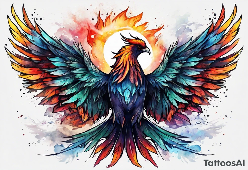 Rising phoenix against dark background, from forearm to shoulder. tattoo idea