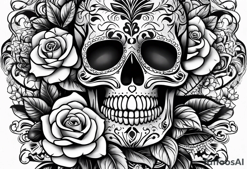 Sugar skull with a rose tattoo idea