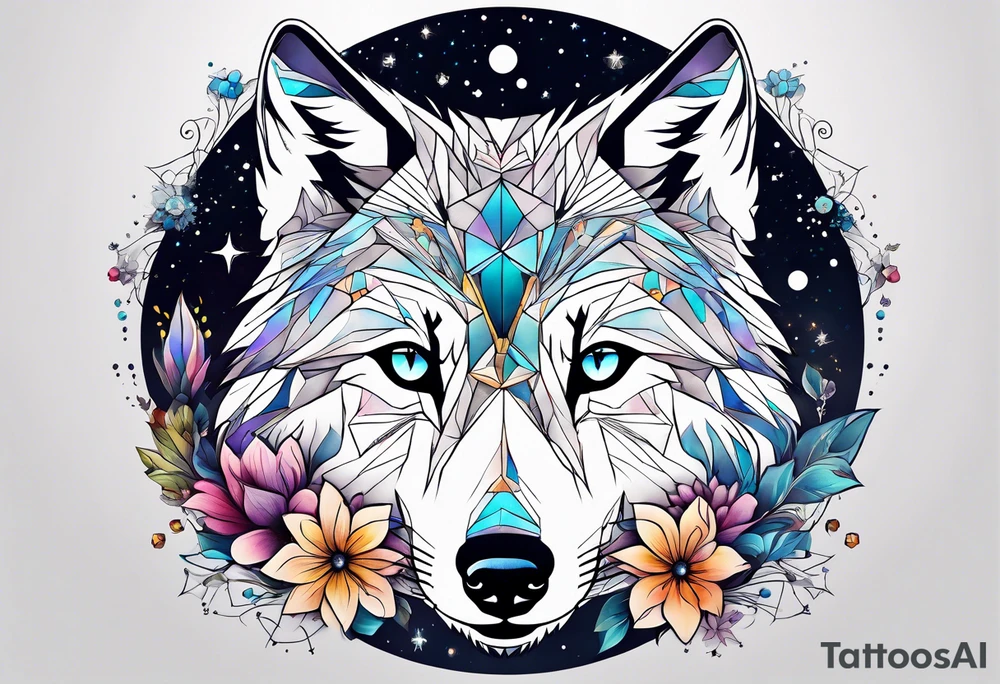 Constellation, animal wolf snow , géométric , flower tattoo idea