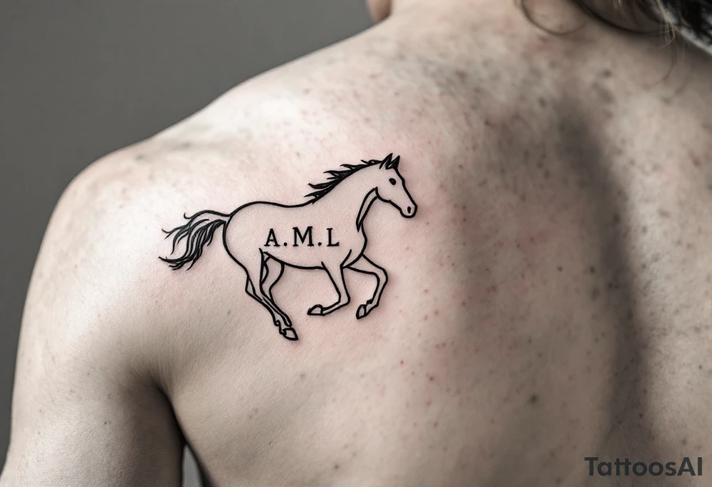 horse silhouette 
from the front which gallops from the front, with the 3 small letters discreetly integrated: M, A, L tattoo idea