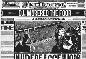 Ripped newspaper for hand with headline “dj murdered the dance floor”. Fake newspaper Article about best dj in raleigh tattoo idea