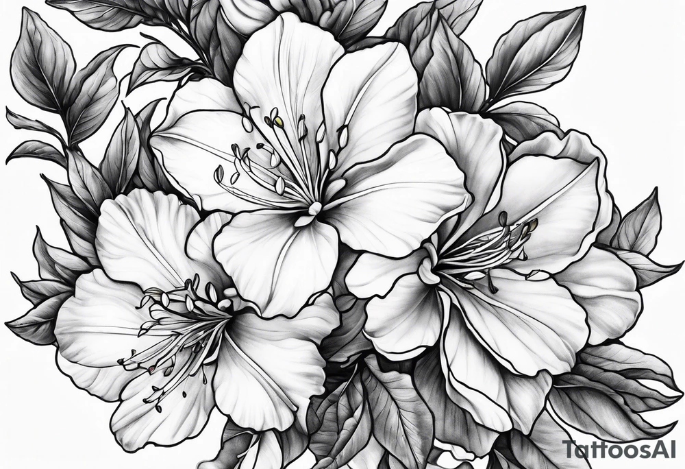 5-petal azaleas along a long branch tattoo idea