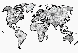 World map with floral design tattoo idea