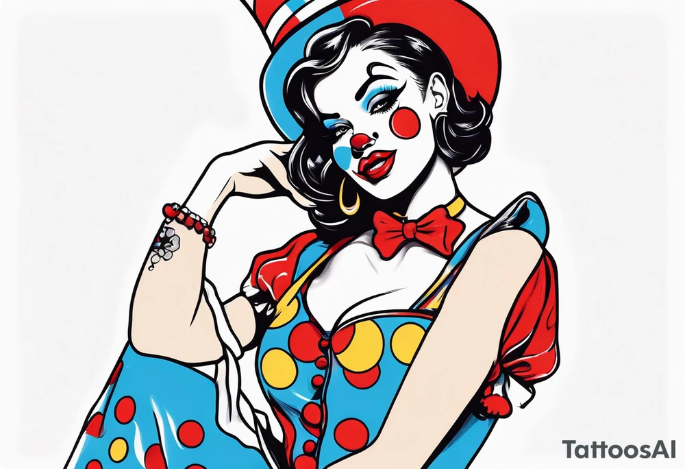 female pin up clown full body tattoo idea