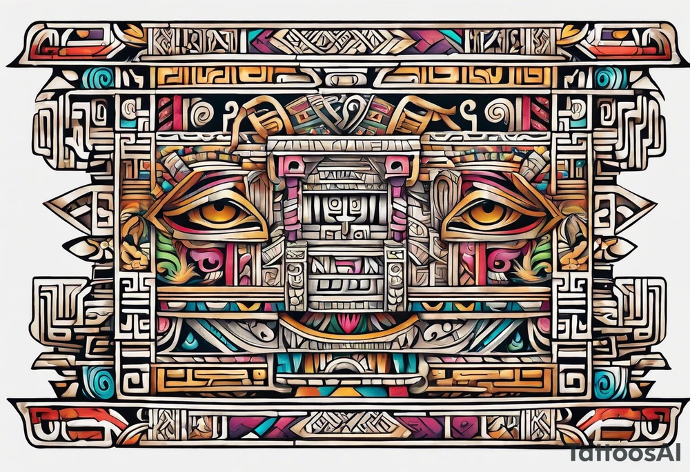 Colorful Mayan hieroglyph tattoo idea