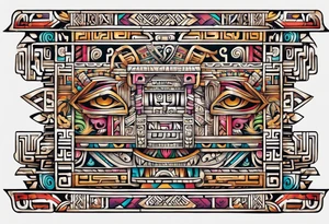 Colorful Mayan hieroglyph tattoo idea