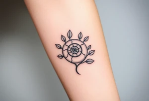 Fibonacci spiral shell inside of tree of leaves tattoo idea