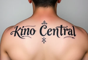 Forearm tattoo with the words kino central tattoo idea