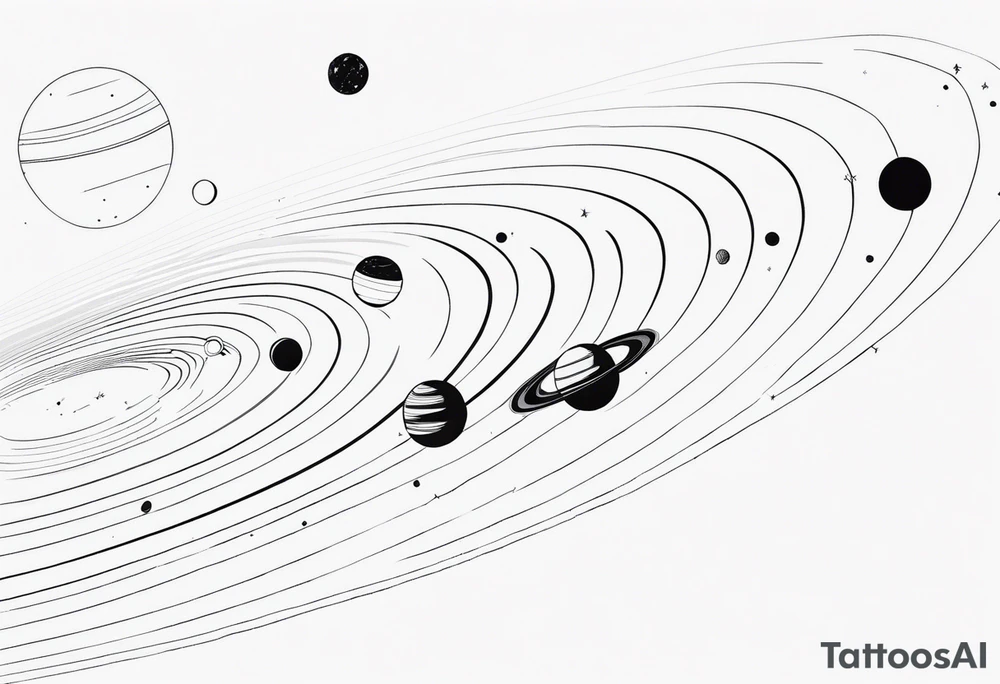 Solar system in straight vertical line in order from sun tattoo idea