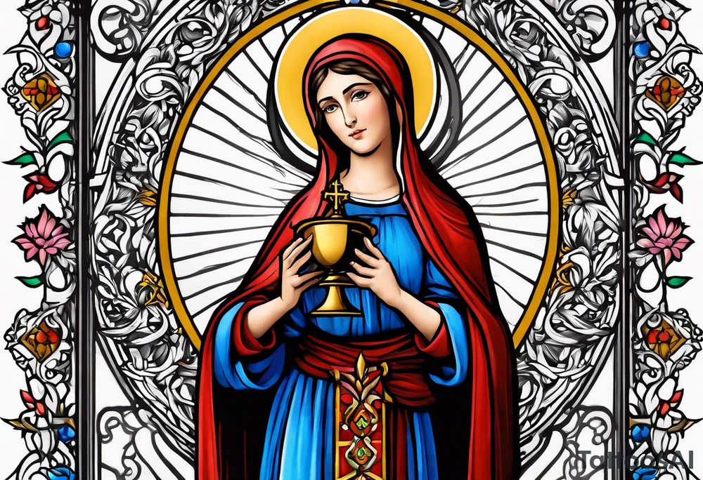 holy saint barbara with canons and a chalice tattoo idea