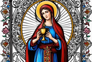 holy saint barbara with canons and a chalice tattoo idea
