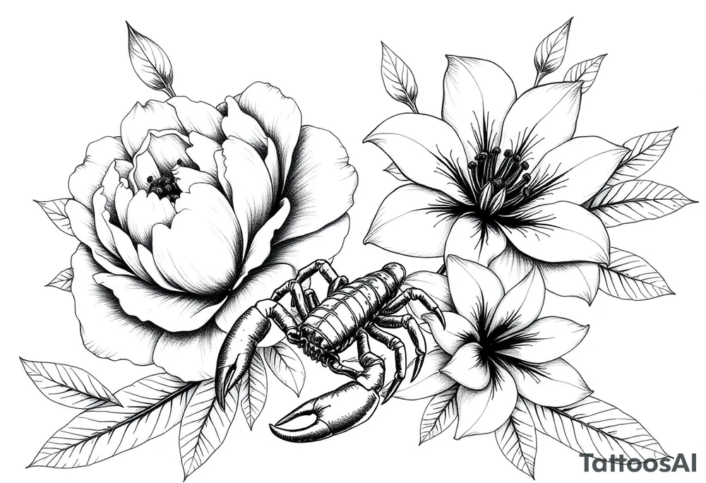 peonies and lilies with scorpion tattoo idea
