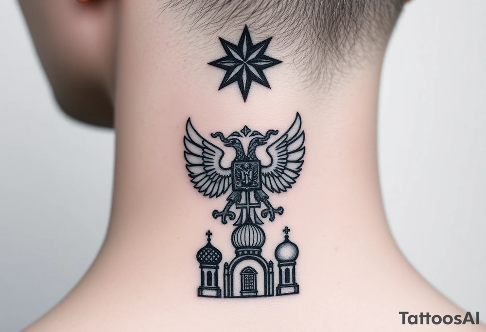 Top: Russian star 
Middle: russian double-headed eagle coat of arms
Bottom: Orthodox church dome with a cross tattoo idea