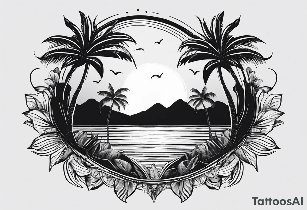 baby birth love life sun palm tree tattoo idea