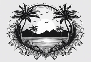 baby birth love life sun palm tree tattoo idea