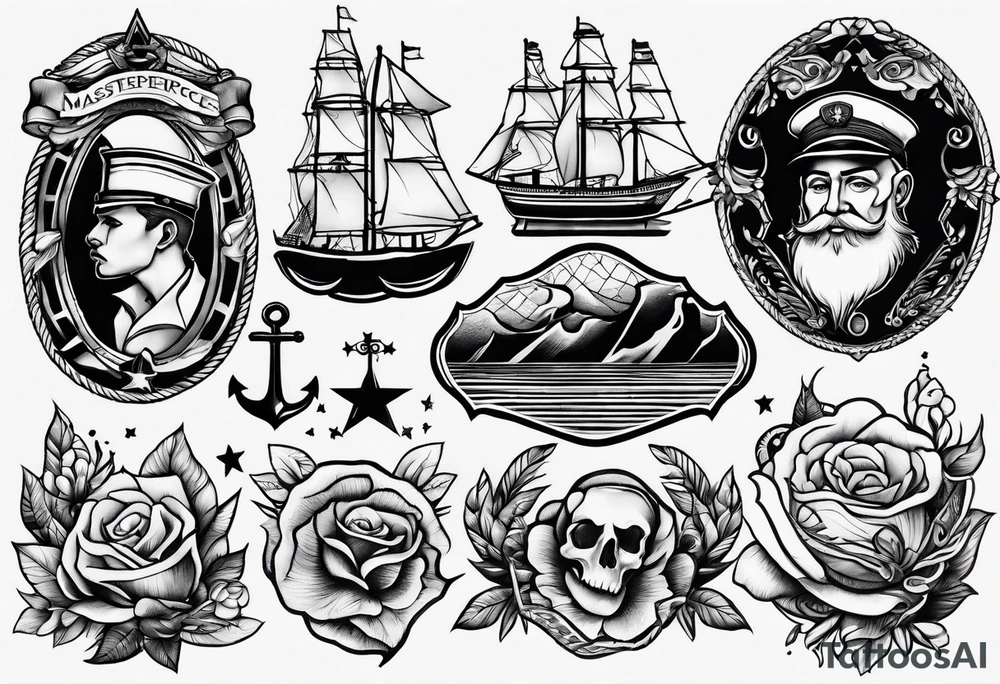 Traditional tattoo flash sheet sailor theme tattoo idea