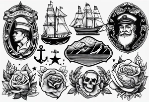 Traditional tattoo flash sheet sailor theme tattoo idea