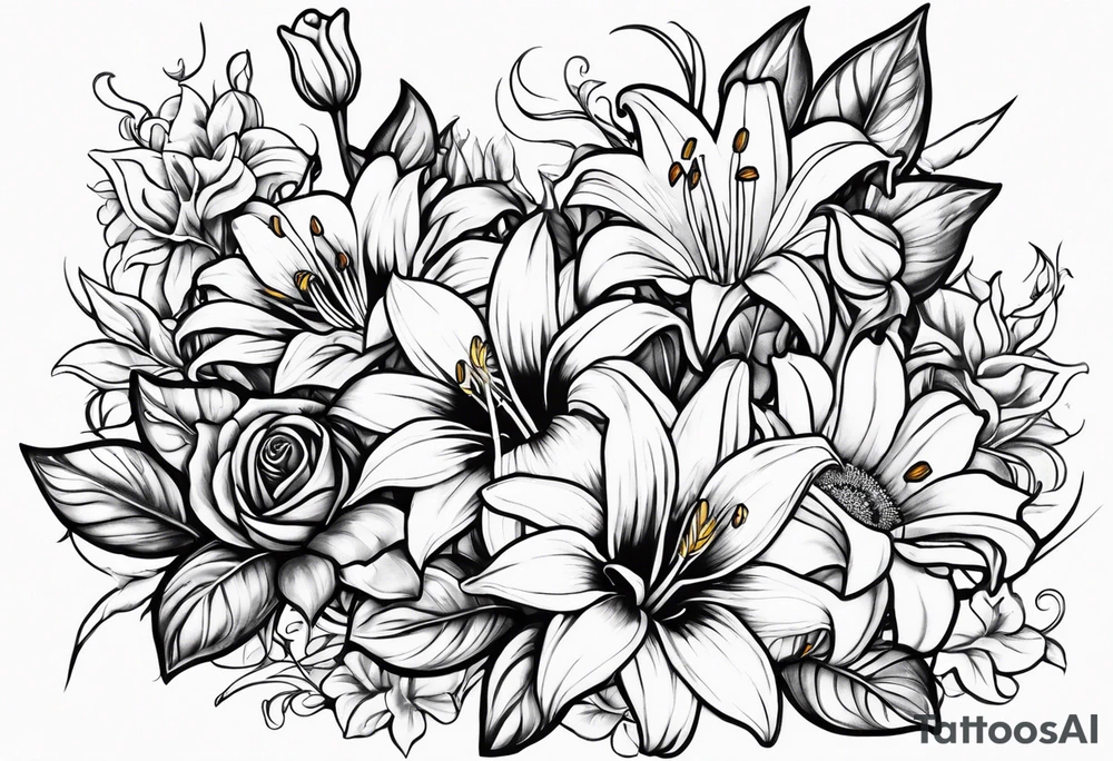 Easter Lilly's, sunflowers, vines, B, roses tattoo idea Easter Lilly's, sunflowers, vines, B, roses tattoo idea