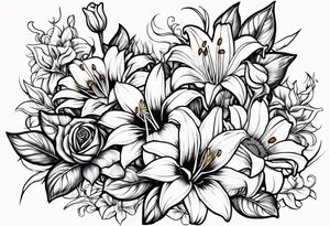 Easter Lilly's, sunflowers, vines, B, roses tattoo idea
